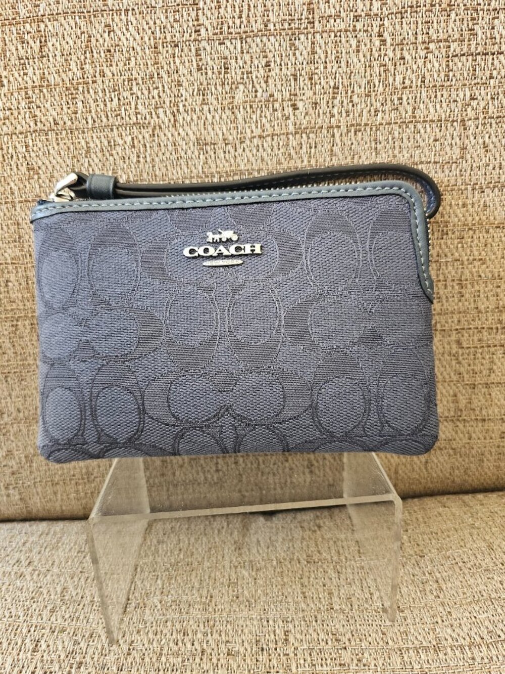 Coach steel/slate blue-gray Corner Zip Wristlet with silver trim– NWOT